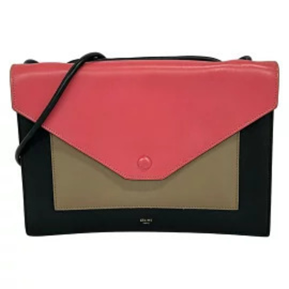 Celine Pocket Shoulder Bag Tricolor Black x Pink Beige Cream